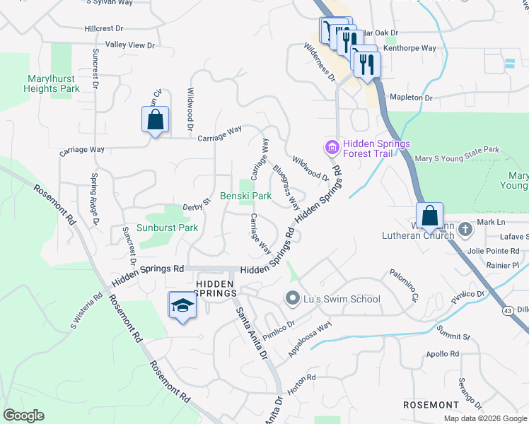 map of restaurants, bars, coffee shops, grocery stores, and more near 2936 Hunter Way in West Linn