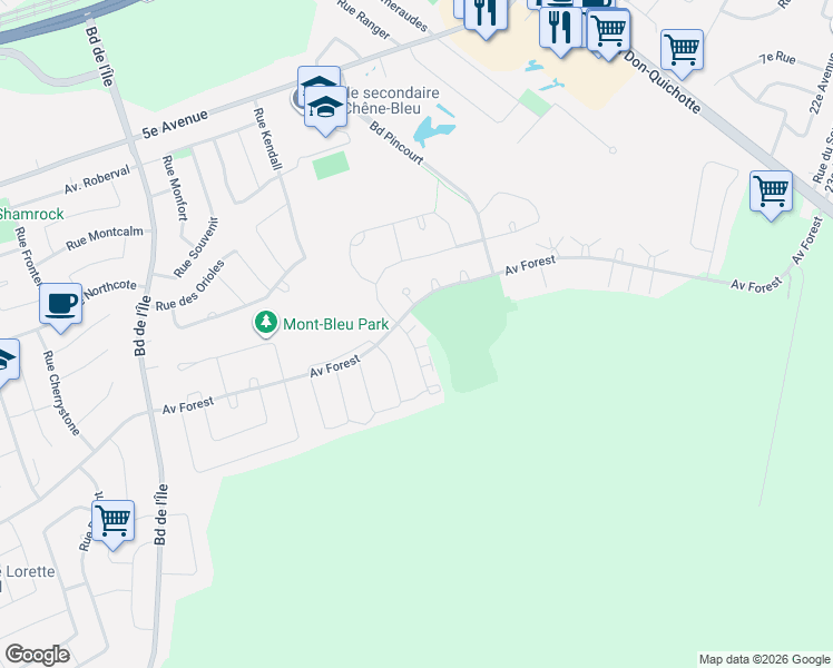 map of restaurants, bars, coffee shops, grocery stores, and more near 908 Rue de la Vallée in Pincourt