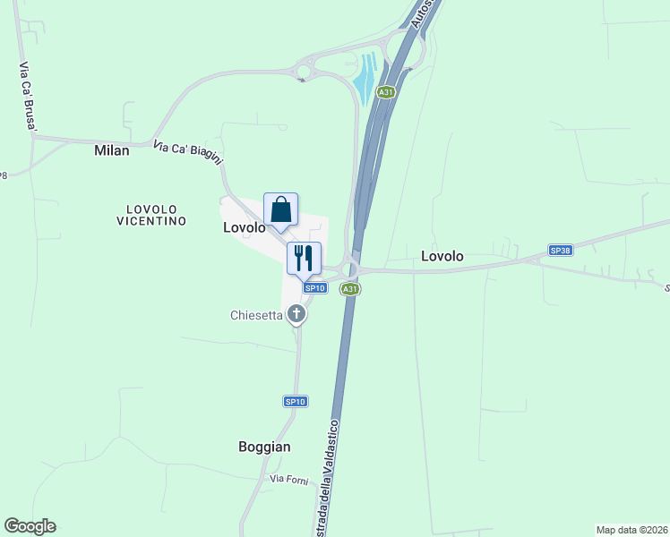 map of restaurants, bars, coffee shops, grocery stores, and more near 11 Via Cà Bassa in Lovolo
