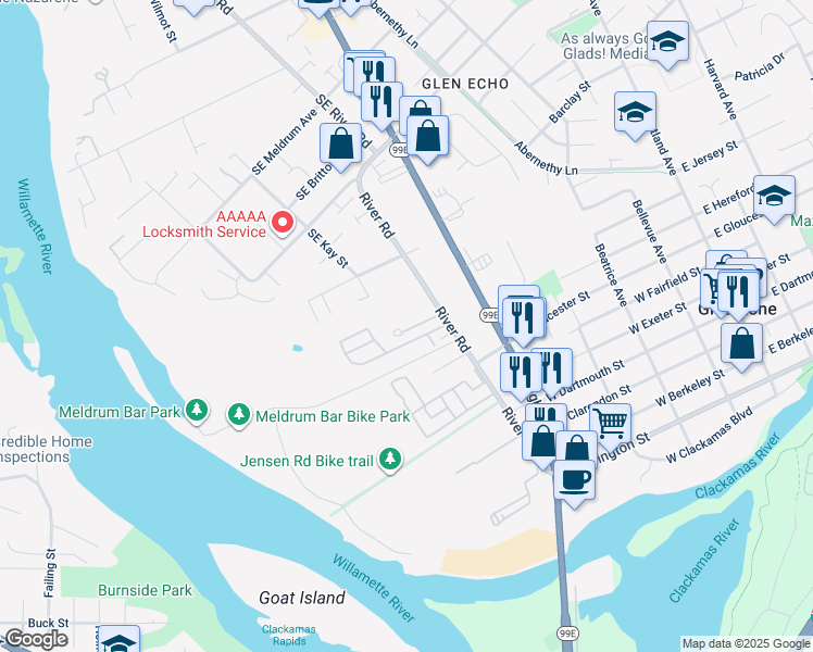 map of restaurants, bars, coffee shops, grocery stores, and more near 770 Meldrum Bar Park Road in Gladstone