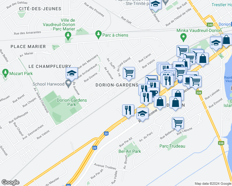 map of restaurants, bars, coffee shops, grocery stores, and more near 472 Rue Valois in Vaudreuil-Dorion