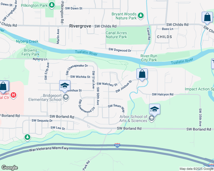 map of restaurants, bars, coffee shops, grocery stores, and more near 4935 Southwest Joshua Court in Tualatin