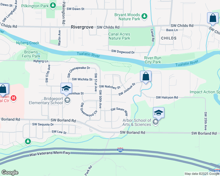 map of restaurants, bars, coffee shops, grocery stores, and more near 4935 Southwest Joshua Court in Tualatin