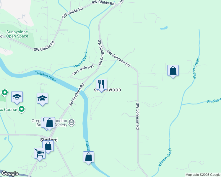map of restaurants, bars, coffee shops, grocery stores, and more near 1630 Shadow Wood Drive in West Linn