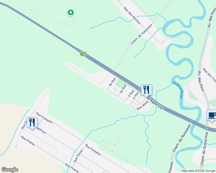 map of restaurants, bars, coffee shops, grocery stores, and more near 12 8e Rue in Saint-Jean-sur-Richelieu