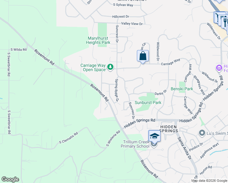 map of restaurants, bars, coffee shops, grocery stores, and more near 19805 Spring Ridge Drive in West Linn