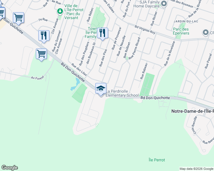 map of restaurants, bars, coffee shops, grocery stores, and more near 55 Rue de Montpellier in L'Île-Perrot