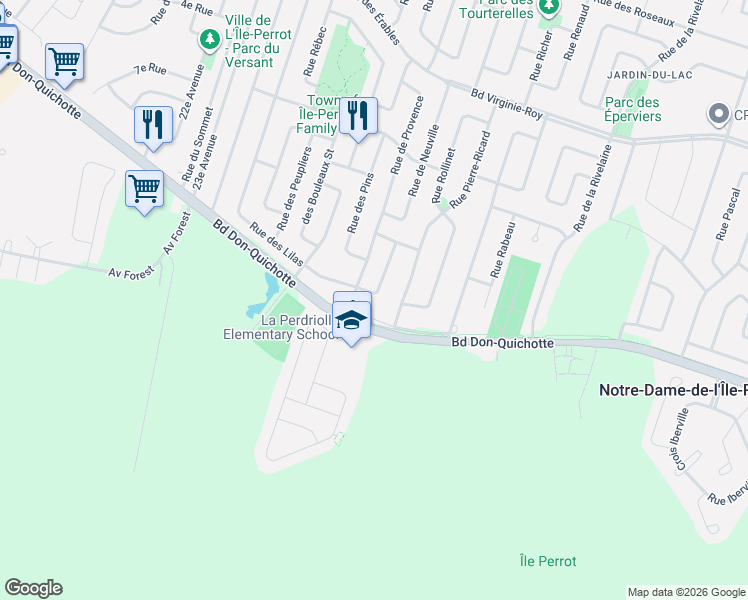 map of restaurants, bars, coffee shops, grocery stores, and more near 55 Rue de Montpellier in L'Île-Perrot