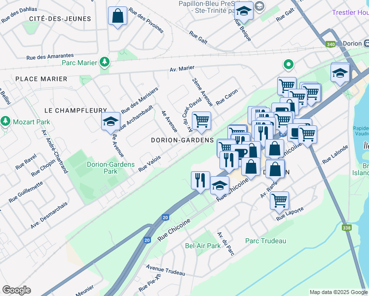map of restaurants, bars, coffee shops, grocery stores, and more near 466 Rue Valois in Vaudreuil-Dorion