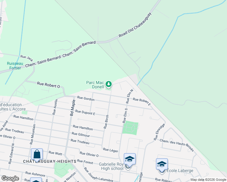 map of restaurants, bars, coffee shops, grocery stores, and more near 176 Rue du Boisé in Châteauguay