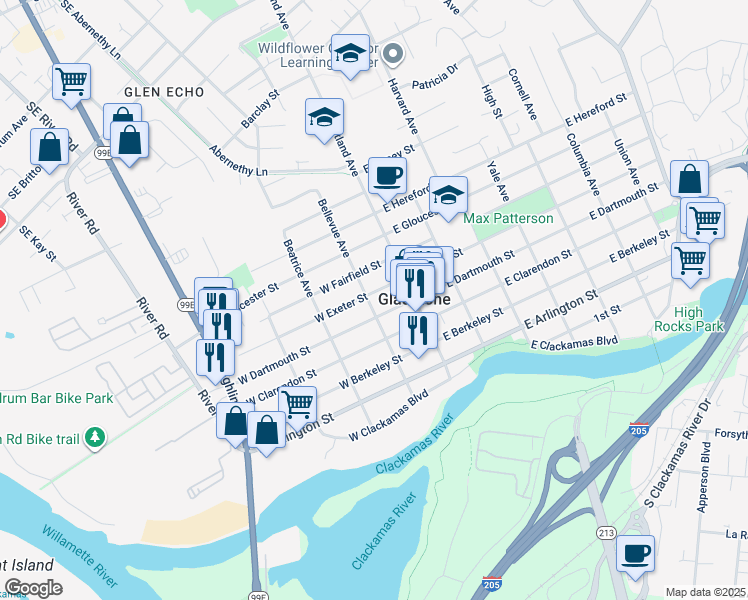 map of restaurants, bars, coffee shops, grocery stores, and more near 215 West Dartmouth Street in Gladstone