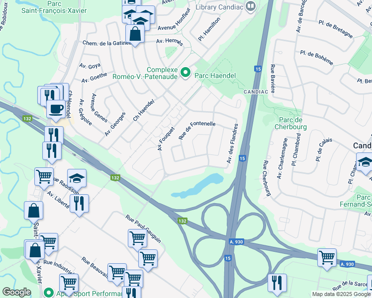 map of restaurants, bars, coffee shops, grocery stores, and more near 62 Rue de Fontenelle in Candiac