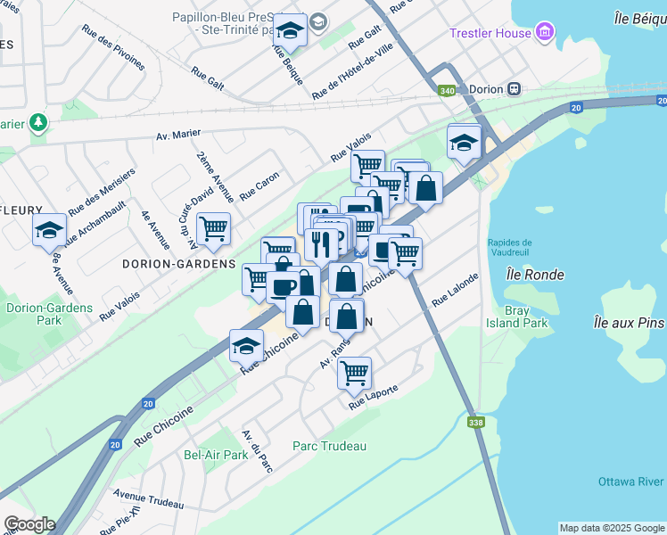 map of restaurants, bars, coffee shops, grocery stores, and more near 351 Boulevard Harwood in Vaudreuil-Dorion