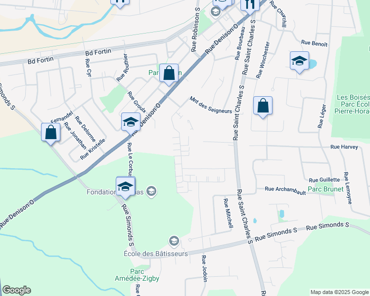 map of restaurants, bars, coffee shops, grocery stores, and more near 630 Montée des Seigneurs in Granby