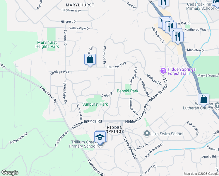 map of restaurants, bars, coffee shops, grocery stores, and more near 2640 Surrey Lane in West Linn