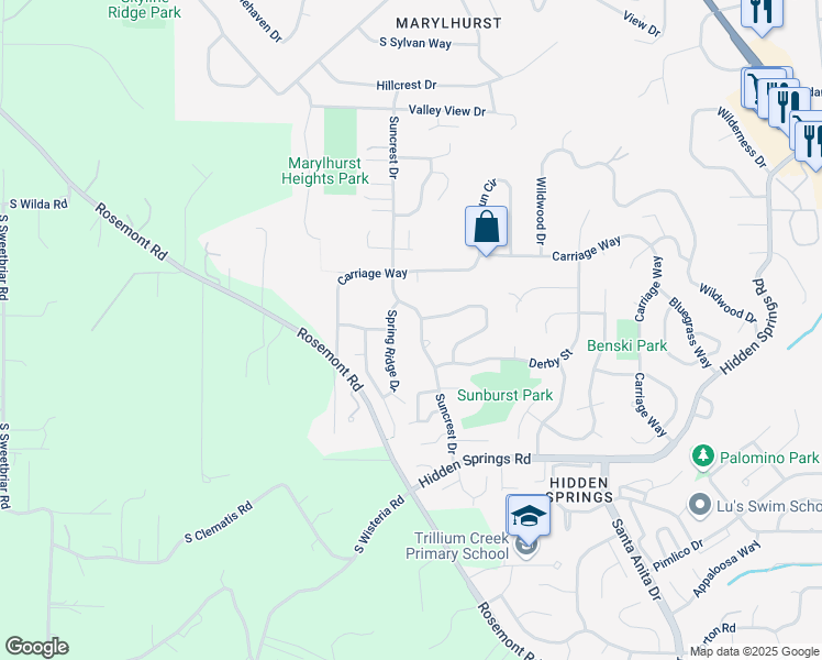 map of restaurants, bars, coffee shops, grocery stores, and more near 19720 Spring Ridge Drive in West Linn