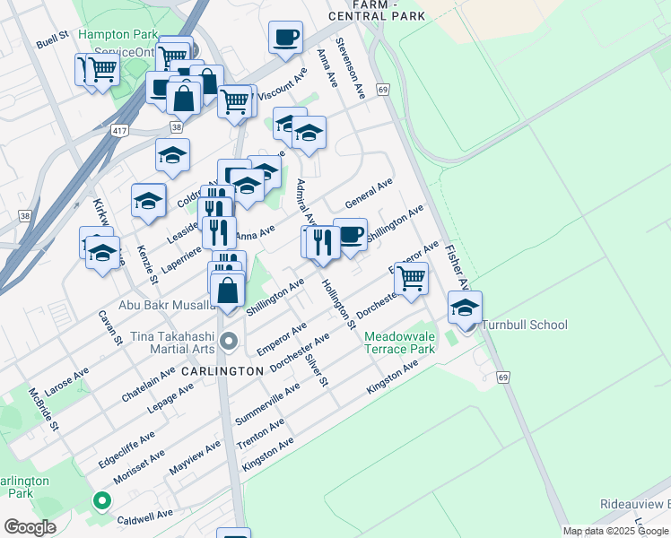 map of restaurants, bars, coffee shops, grocery stores, and more near in Ottawa