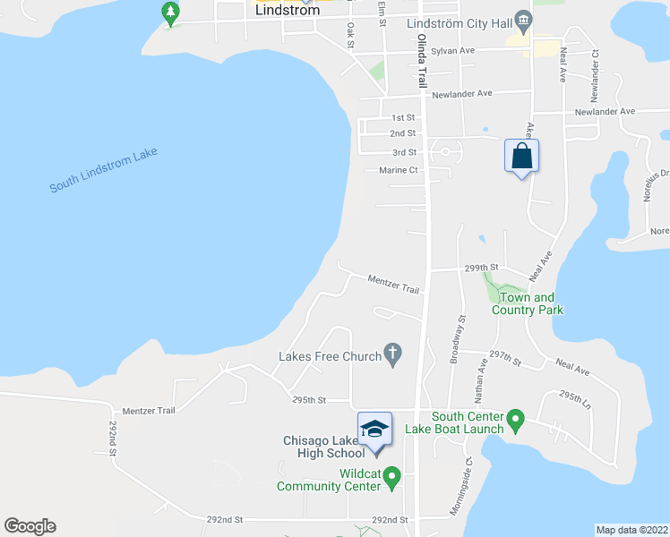 map of restaurants, bars, coffee shops, grocery stores, and more near 12900 Mentzer Trail in Lindstrom