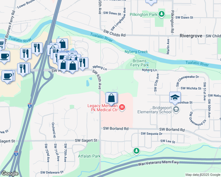 map of restaurants, bars, coffee shops, grocery stores, and more near 19200 Southwest 65th Avenue in Tualatin