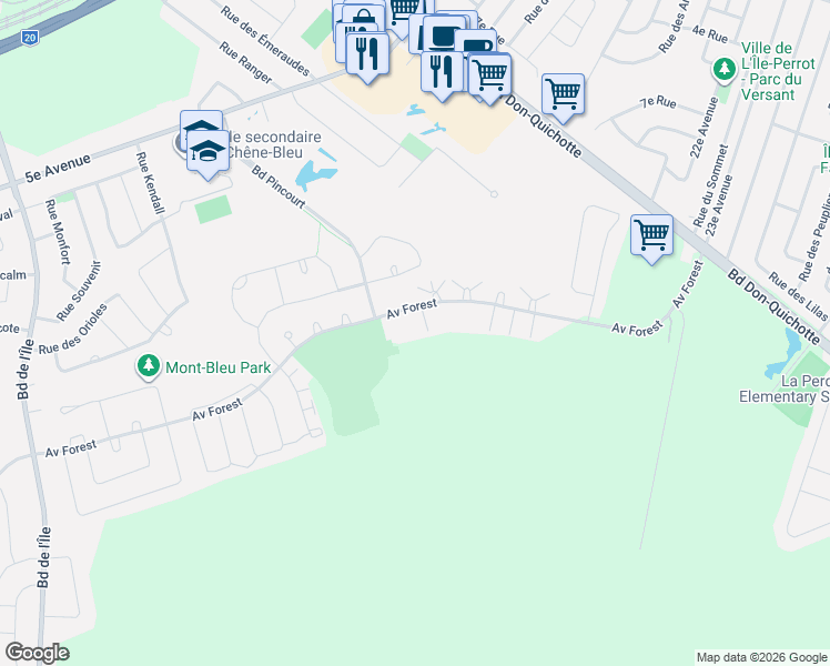 map of restaurants, bars, coffee shops, grocery stores, and more near 541 Avenue Forest in Pincourt
