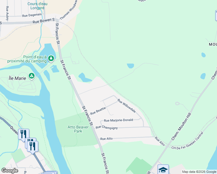 map of restaurants, bars, coffee shops, grocery stores, and more near 40 Rue du Cardinal-Lavigerie in Sherbrooke