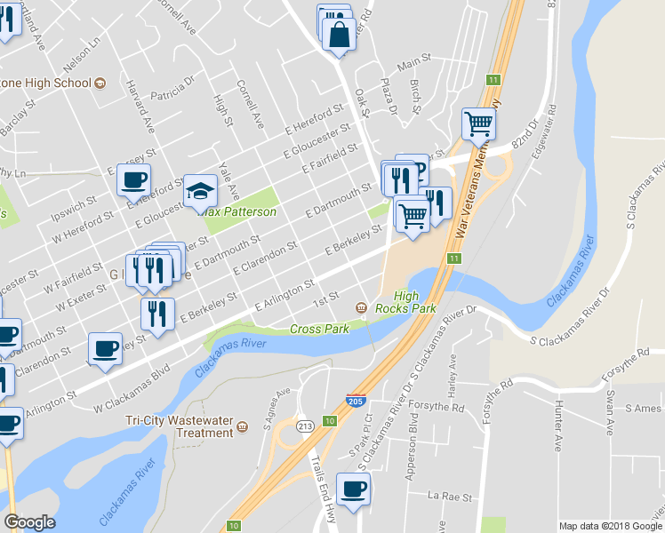 map of restaurants, bars, coffee shops, grocery stores, and more near 550 East Arlington Street in Gladstone
