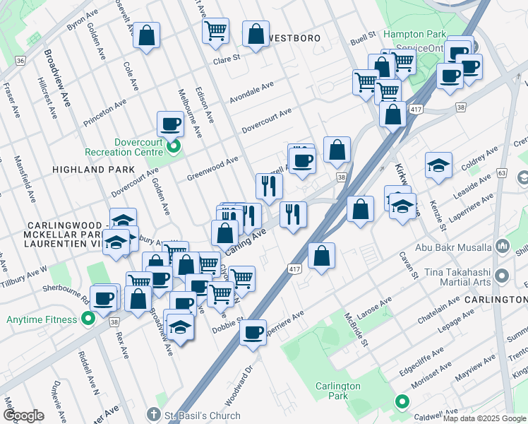 map of restaurants, bars, coffee shops, grocery stores, and more near in Ottawa