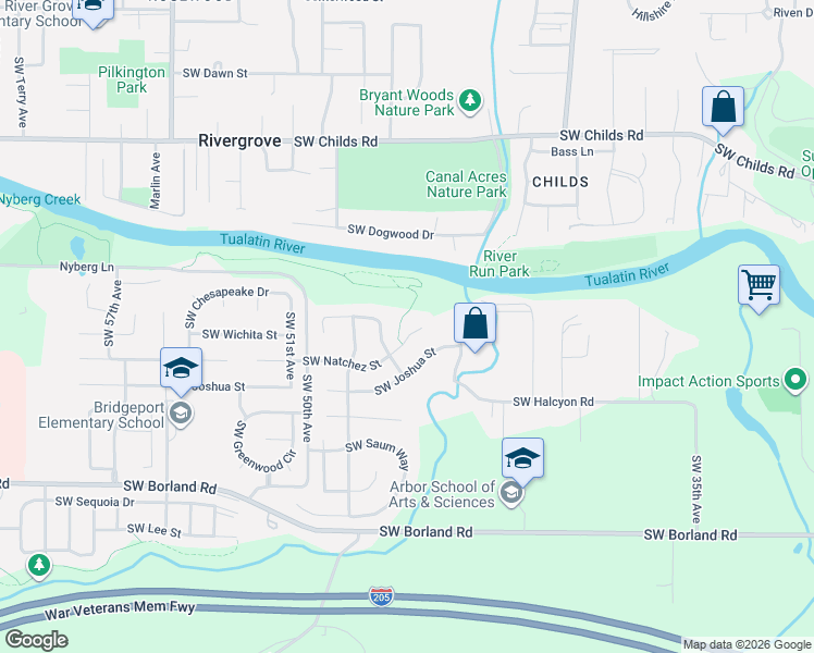 map of restaurants, bars, coffee shops, grocery stores, and more near 4535 Southwest Natchez Court in Tualatin