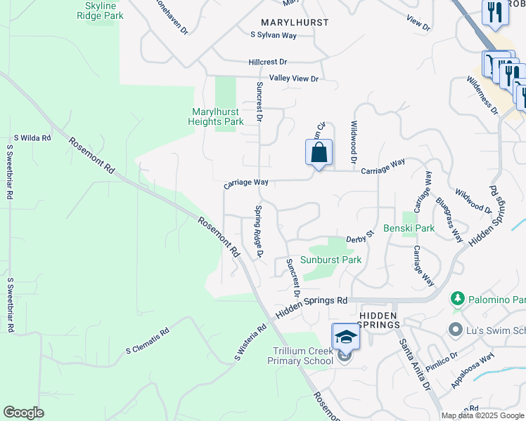 map of restaurants, bars, coffee shops, grocery stores, and more near 19720 Spring Ridge Drive in West Linn