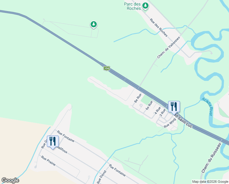 map of restaurants, bars, coffee shops, grocery stores, and more near 55 9e Rue in Saint-Jean-sur-Richelieu
