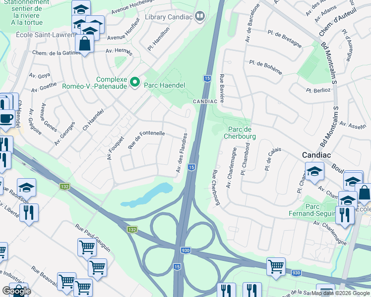 map of restaurants, bars, coffee shops, grocery stores, and more near 75 Avenue des Flandres in Candiac