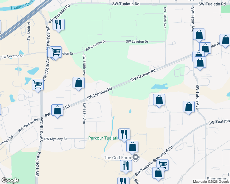 map of restaurants, bars, coffee shops, grocery stores, and more near 11448-11598 SW Herman Rd in Tualatin