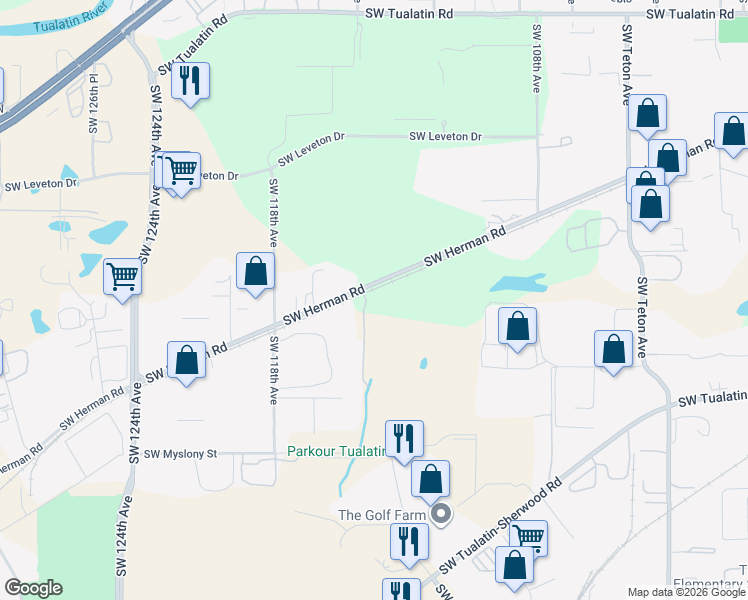map of restaurants, bars, coffee shops, grocery stores, and more near 11345 Southwest Herman Road in Tualatin