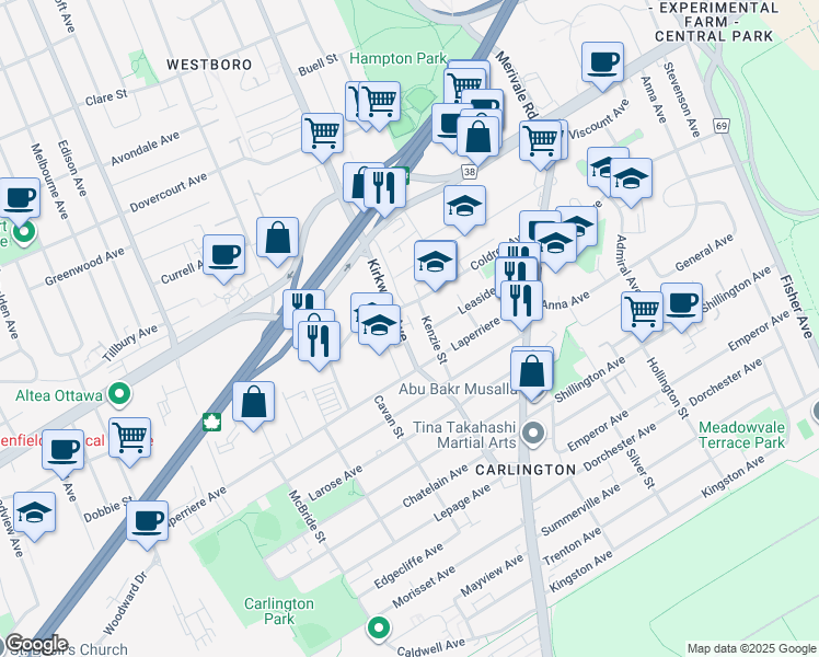 map of restaurants, bars, coffee shops, grocery stores, and more near 879 Ottawa County Road 67 in Ottawa