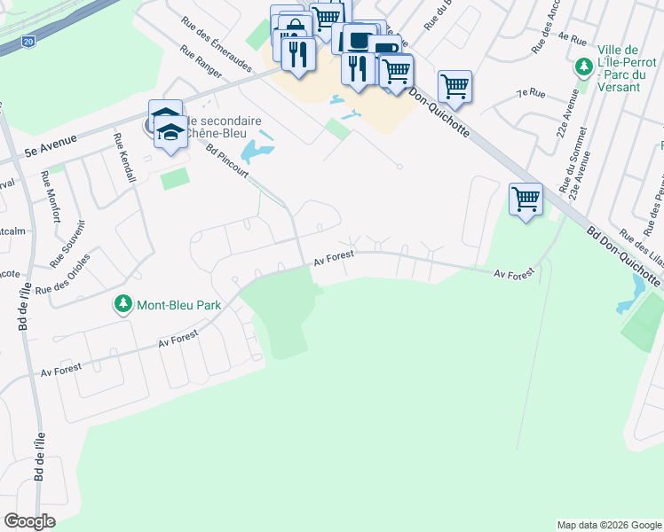 map of restaurants, bars, coffee shops, grocery stores, and more near 531 Avenue Forest in Pincourt