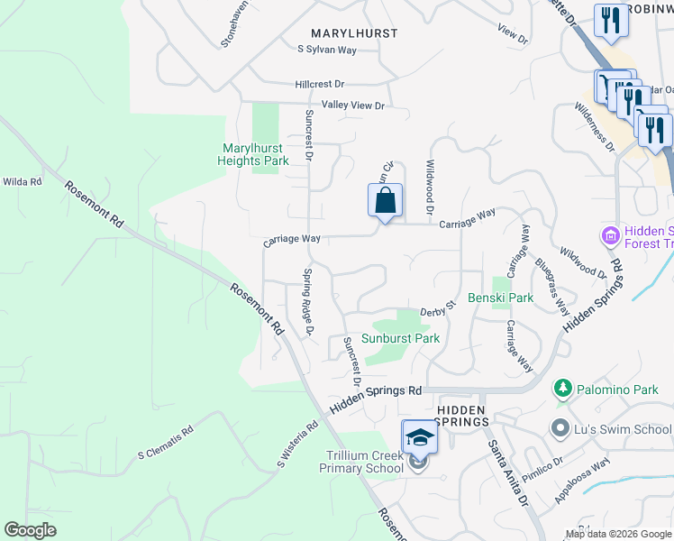 map of restaurants, bars, coffee shops, grocery stores, and more near 1900 Sunburst Terrace in West Linn