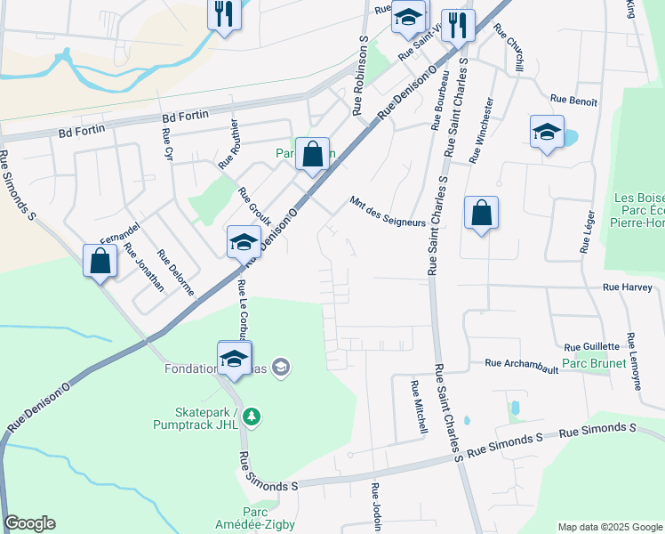 map of restaurants, bars, coffee shops, grocery stores, and more near 627 Montée des Seigneurs in Granby