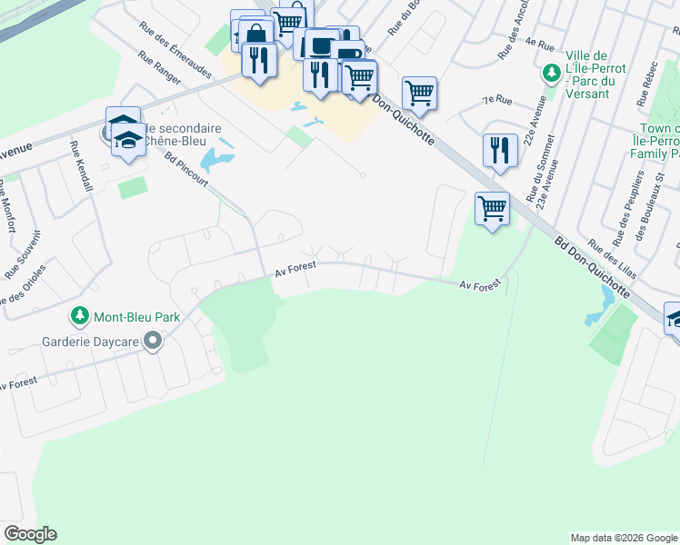 map of restaurants, bars, coffee shops, grocery stores, and more near 555 Avenue Forest in Pincourt