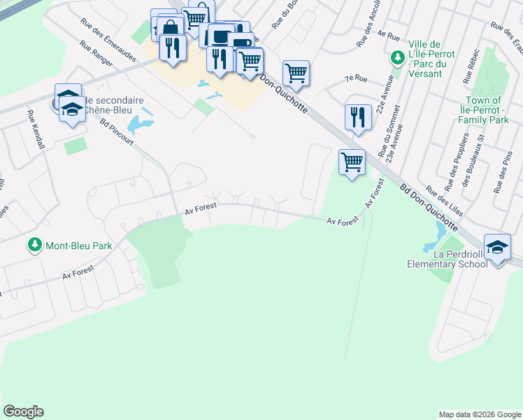 map of restaurants, bars, coffee shops, grocery stores, and more near 555 Avenue Forest in Pincourt