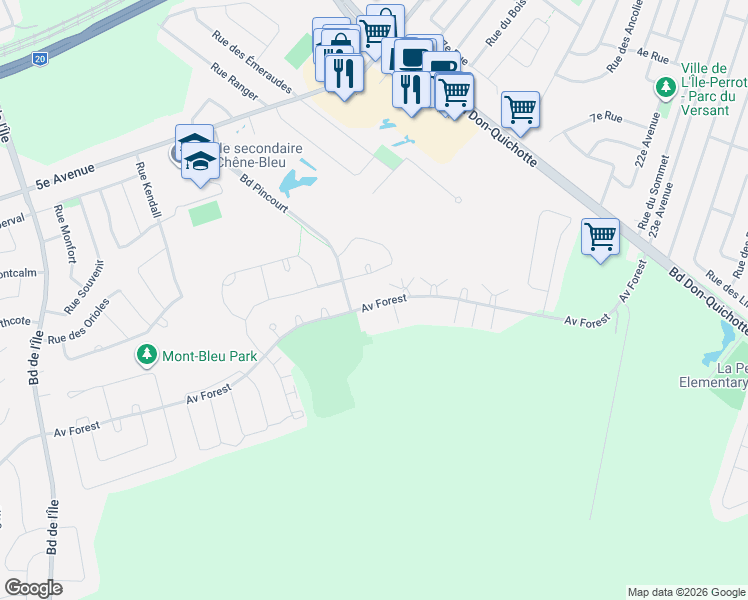 map of restaurants, bars, coffee shops, grocery stores, and more near 510 Avenue Forest in Pincourt