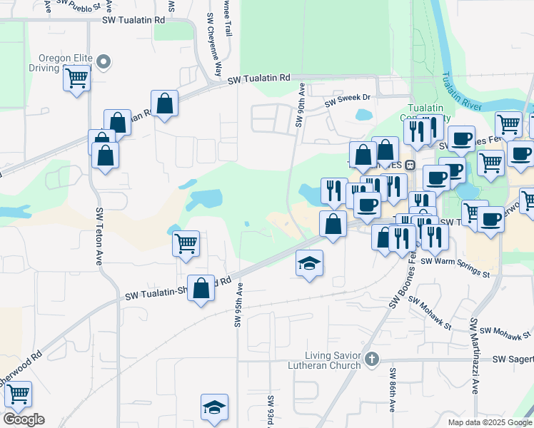 map of restaurants, bars, coffee shops, grocery stores, and more near 19185 Southwest 90th Avenue in Tualatin