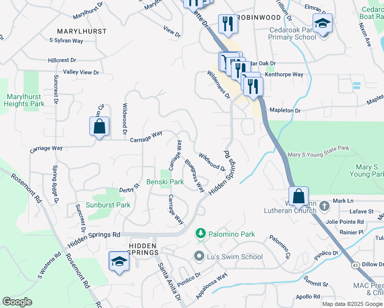 map of restaurants, bars, coffee shops, grocery stores, and more near 19772 Wildwood Drive in West Linn