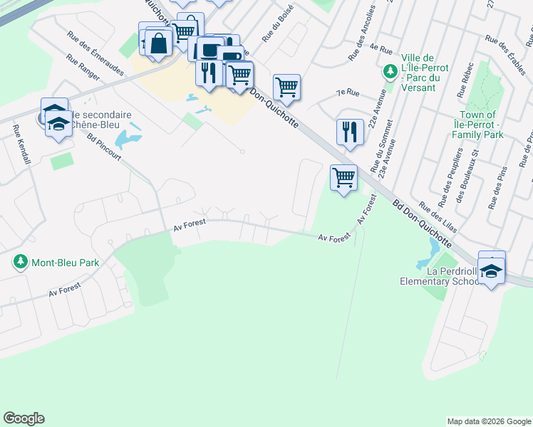 map of restaurants, bars, coffee shops, grocery stores, and more near 572 Avenue Forest in Pincourt