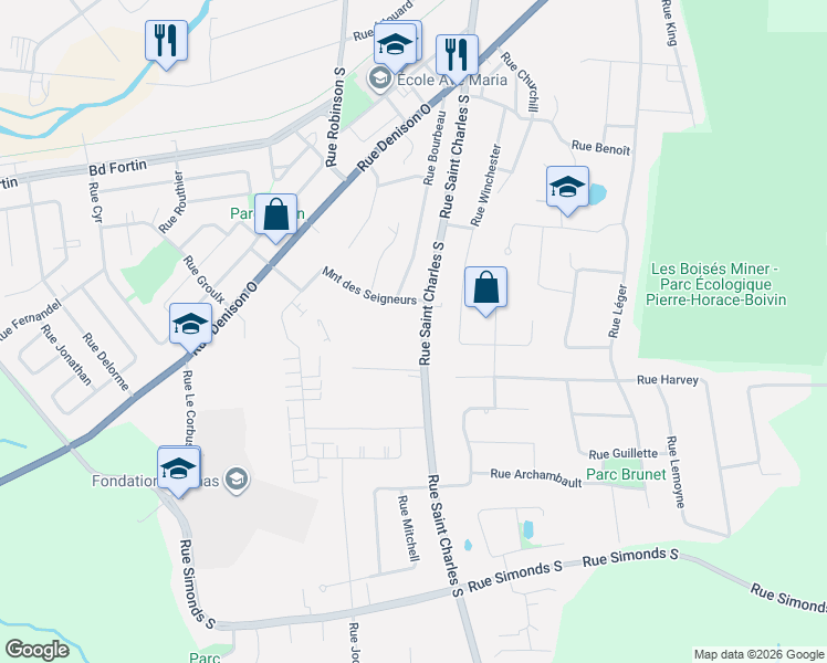 map of restaurants, bars, coffee shops, grocery stores, and more near 560 Rue Saint Charles Sud in Granby