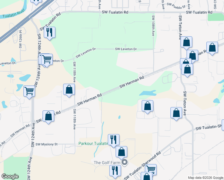 map of restaurants, bars, coffee shops, grocery stores, and more near 11448 Southwest Herman Road in Tualatin