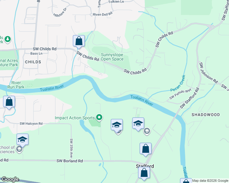 map of restaurants, bars, coffee shops, grocery stores, and more near 2951 Southwest Mossy Brae Road in West Linn