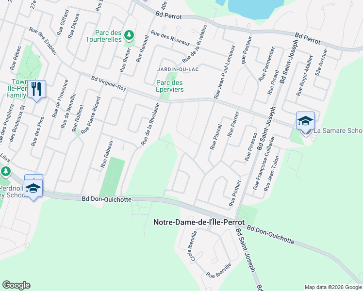 map of restaurants, bars, coffee shops, grocery stores, and more near 40 Rue Michel-McNabb in Notre-Dame-de-l'Île-Perrot