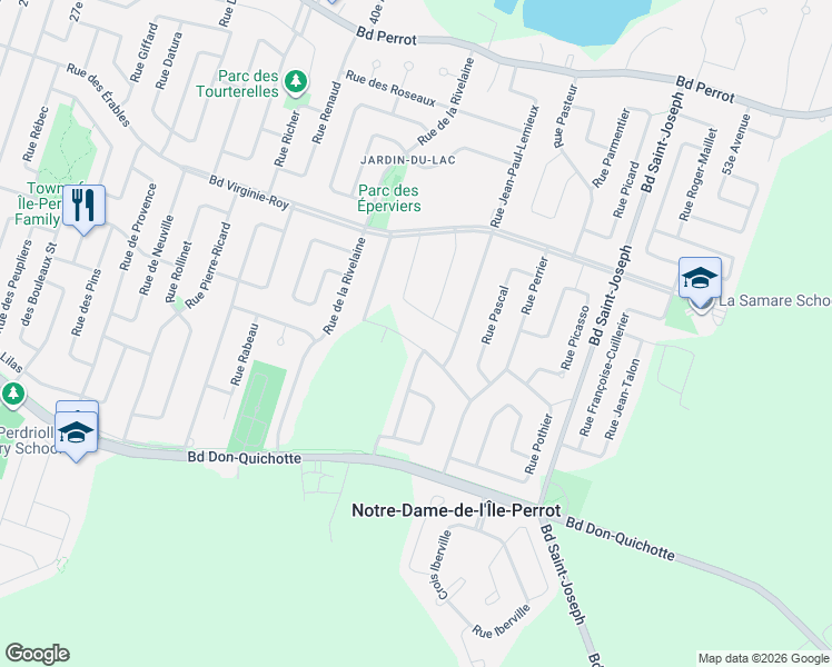 map of restaurants, bars, coffee shops, grocery stores, and more near 40 Rue Michel-McNabb in Notre-Dame-de-l'Île-Perrot