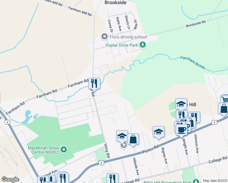 map of restaurants, bars, coffee shops, grocery stores, and more near Rosemount Drive in Truro