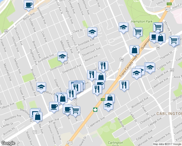 map of restaurants, bars, coffee shops, grocery stores, and more near in Ottawa